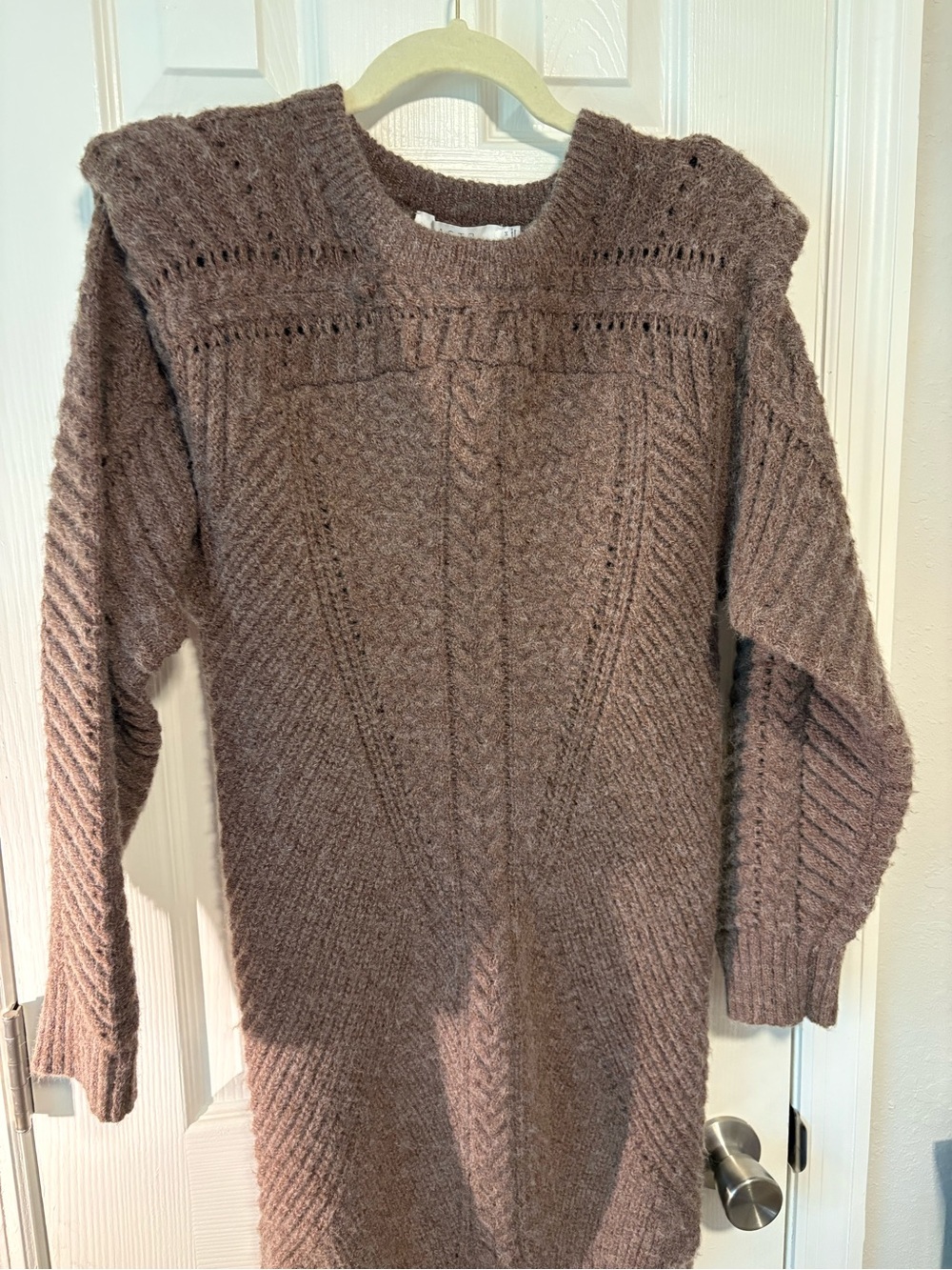 Astr Taupe Crewneck Cable Knit Sweater Dress